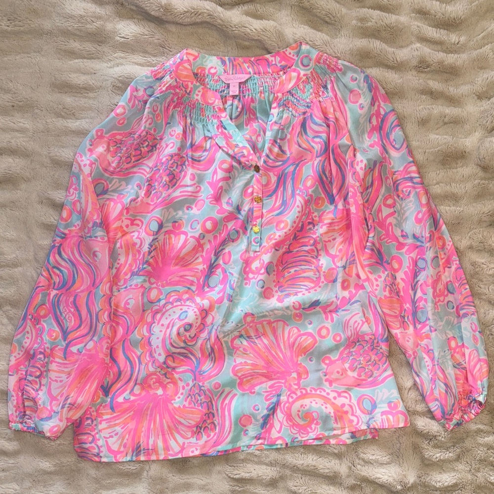 Lilly Pulitzer Pink and Blue Swirl Blouse